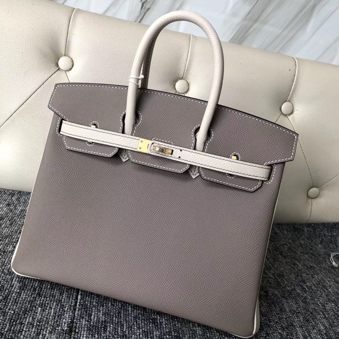 臺灣臺中愛馬仕鉑金包尺寸 Hermes HSS Birkin 25cm M8瀝青灰/CK10奶昔白