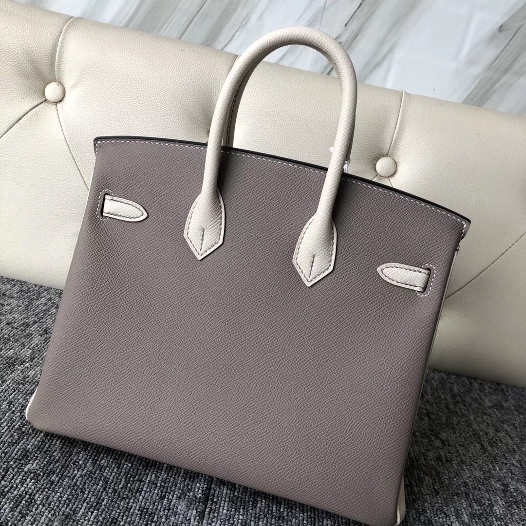 臺灣臺中愛馬仕鉑金包尺寸 Hermes HSS Birkin 25cm M8瀝青灰/CK10奶昔白