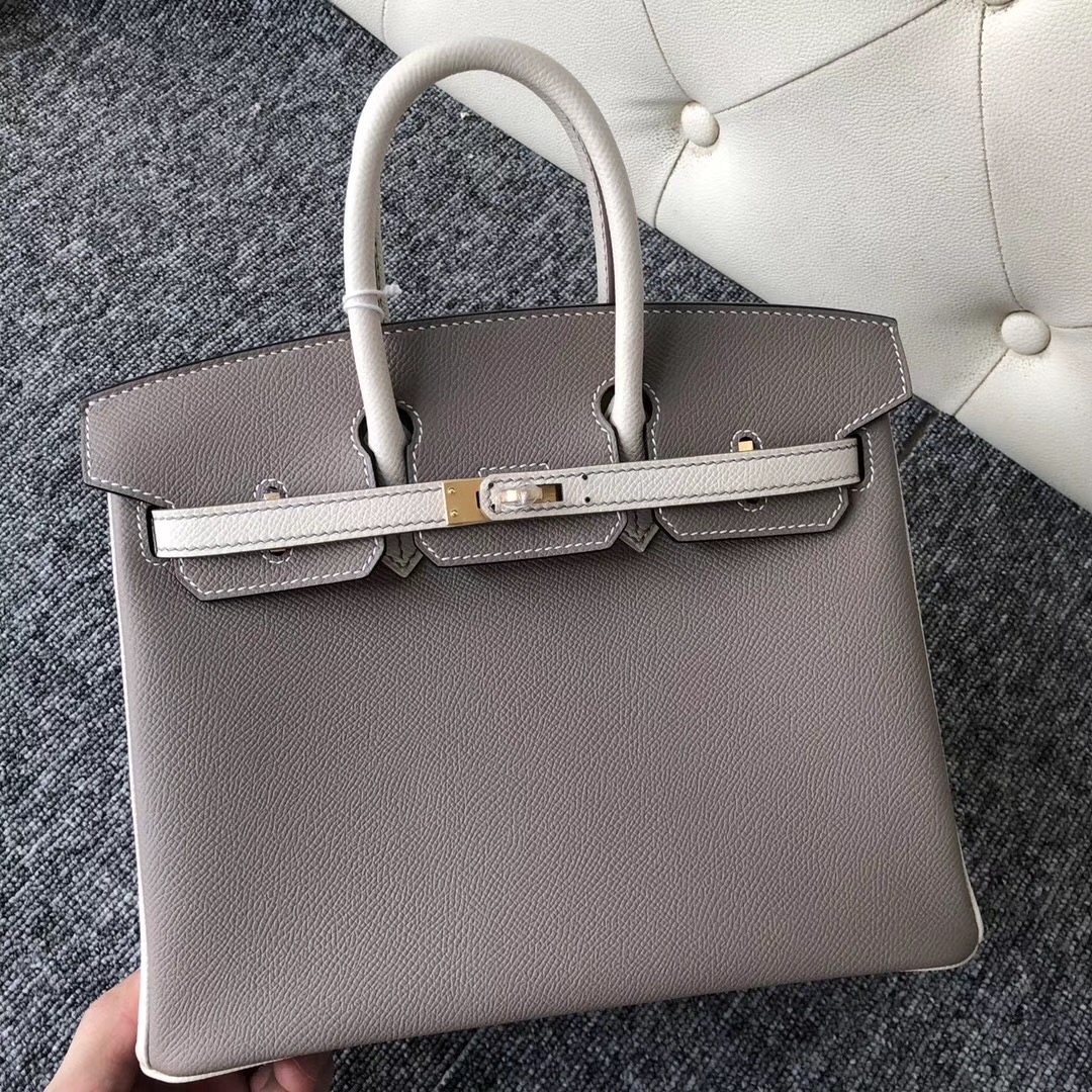 臺灣臺中愛馬仕鉑金包尺寸 Hermes HSS Birkin 25cm M8瀝青灰/CK10奶昔白