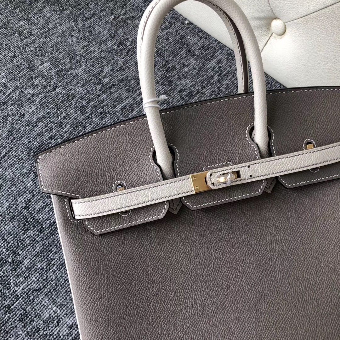 臺灣臺中愛馬仕鉑金包尺寸 Hermes HSS Birkin 25cm M8瀝青灰/CK10奶昔白