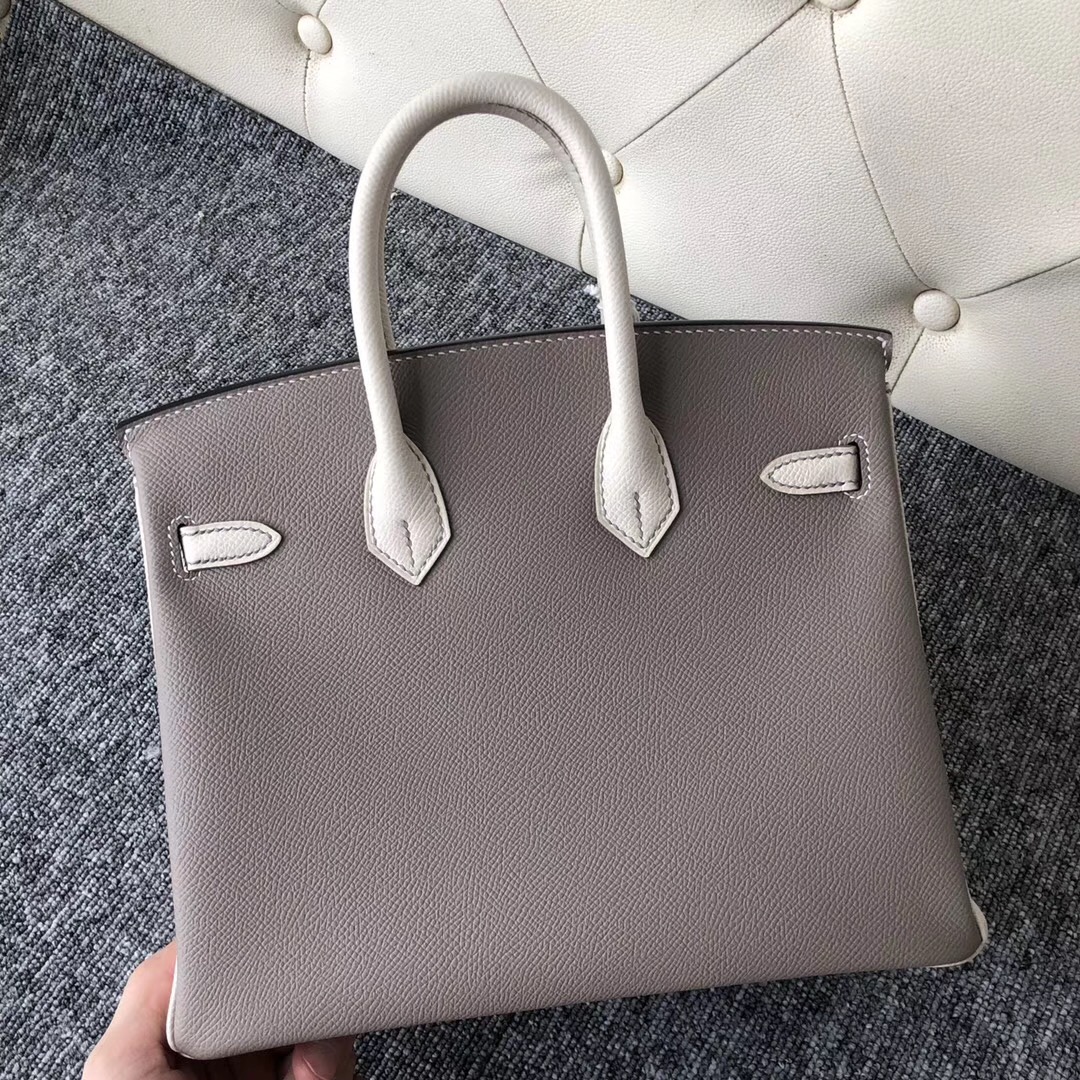 臺灣臺中愛馬仕鉑金包尺寸 Hermes HSS Birkin 25cm M8瀝青灰/CK10奶昔白