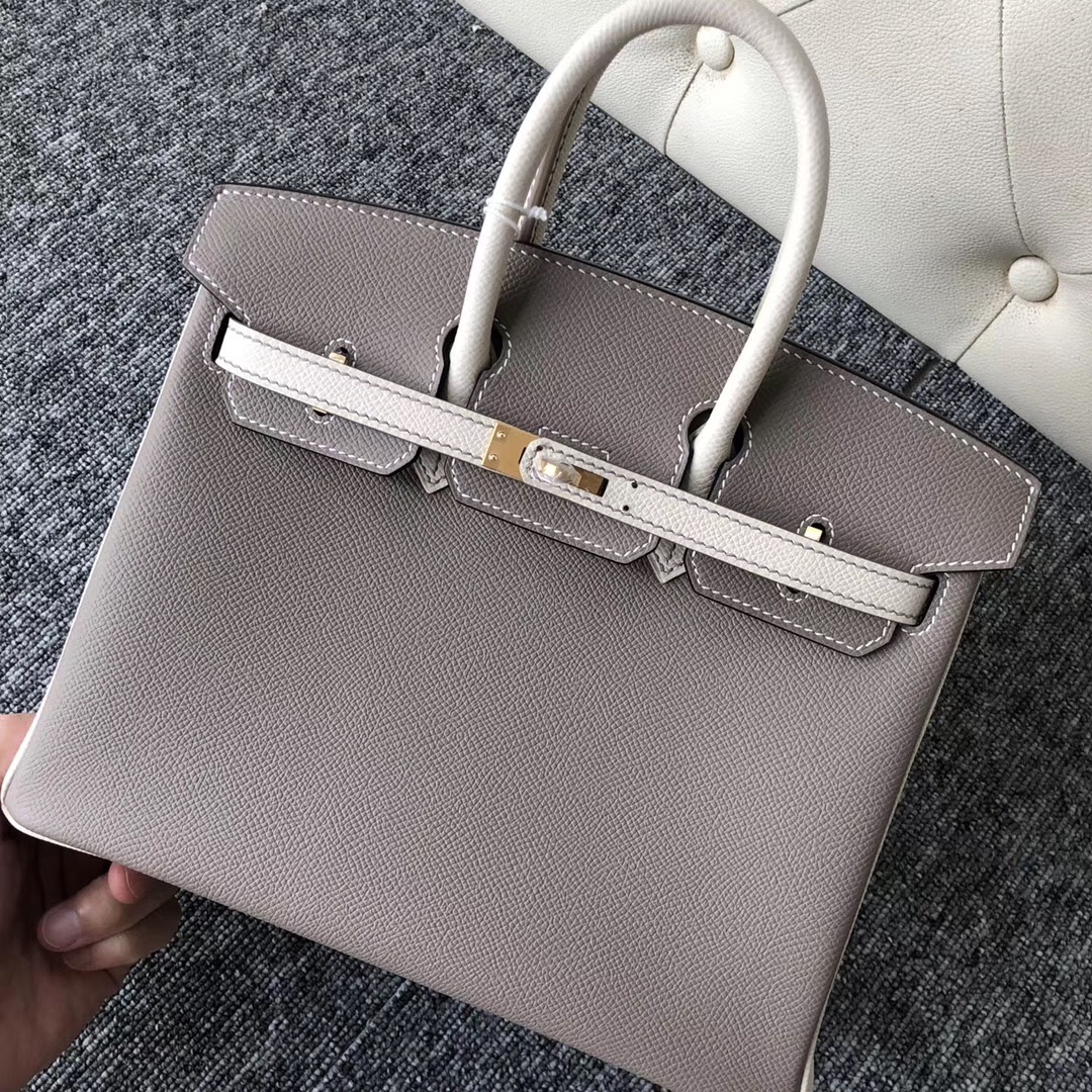 臺灣臺中愛馬仕鉑金包尺寸 Hermes HSS Birkin 25cm M8瀝青灰/CK10奶昔白