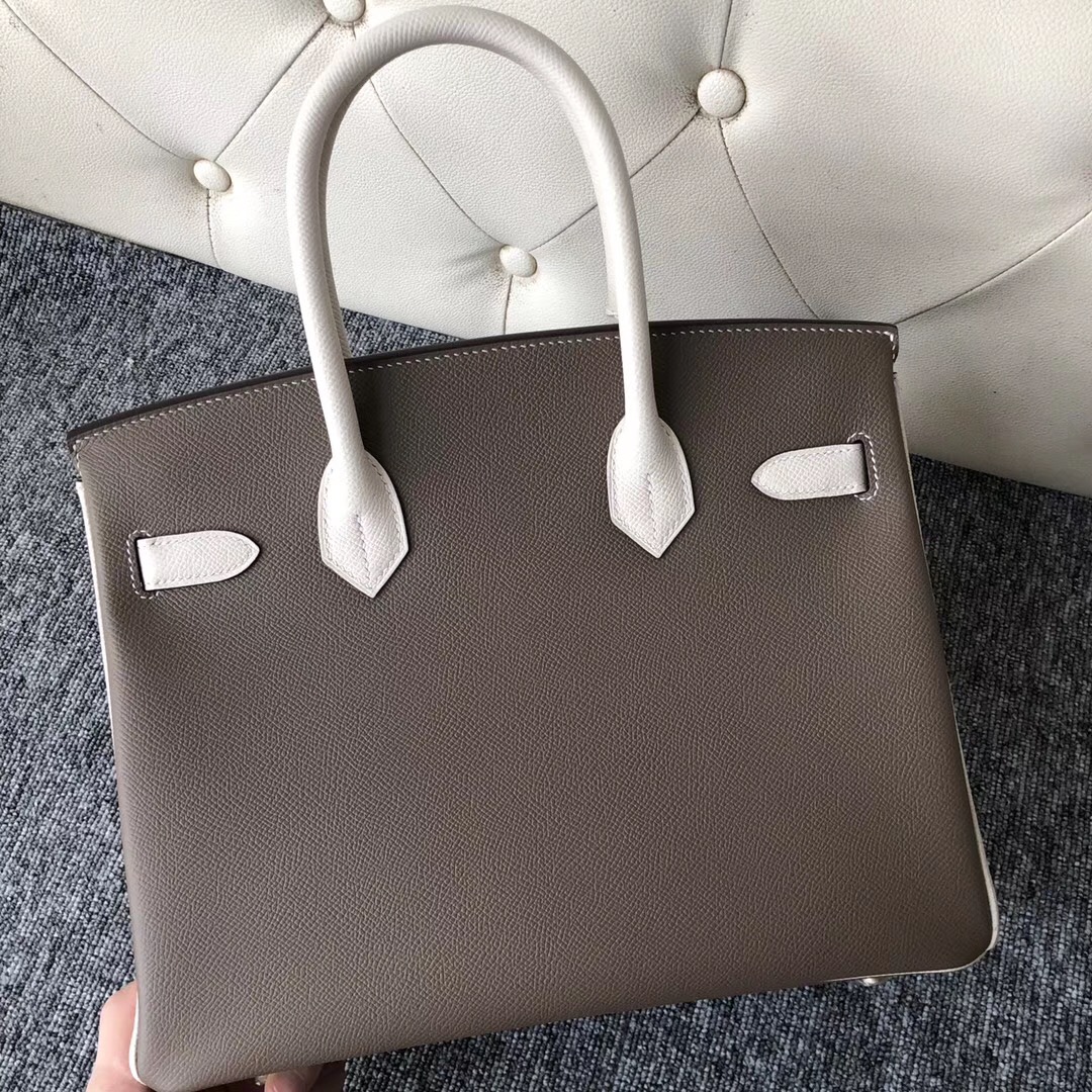 Macao Hermes HSS Birkin 30cm Epsom M8瀝青灰/CK10奶昔白 拉絲金扣