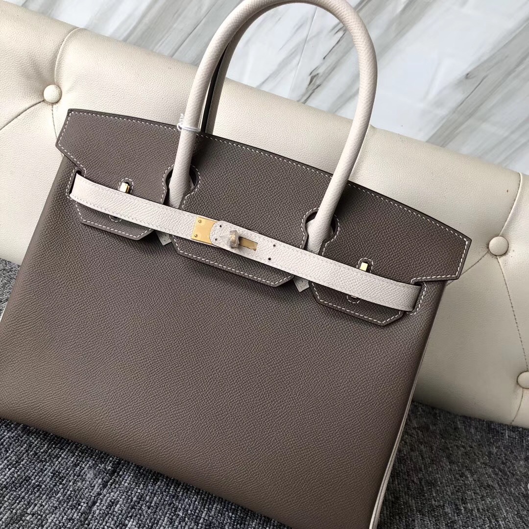 Macao Hermes HSS Birkin 30cm Epsom M8瀝青灰/CK10奶昔白 拉絲金扣