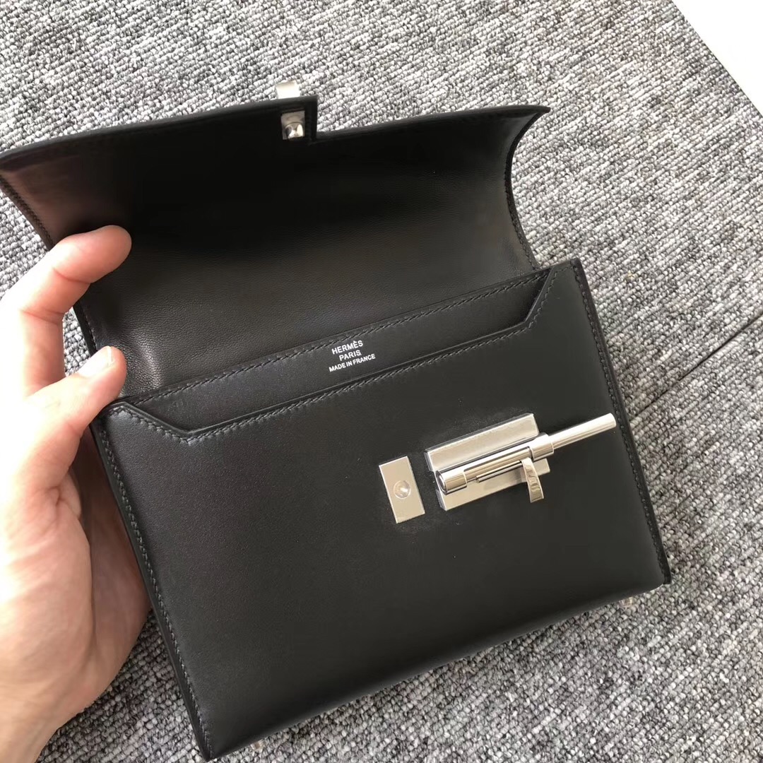 澳門專賣店 愛馬仕插銷包 Hermes Verrou 17.5cm Box皮 CK89黑色 Noir