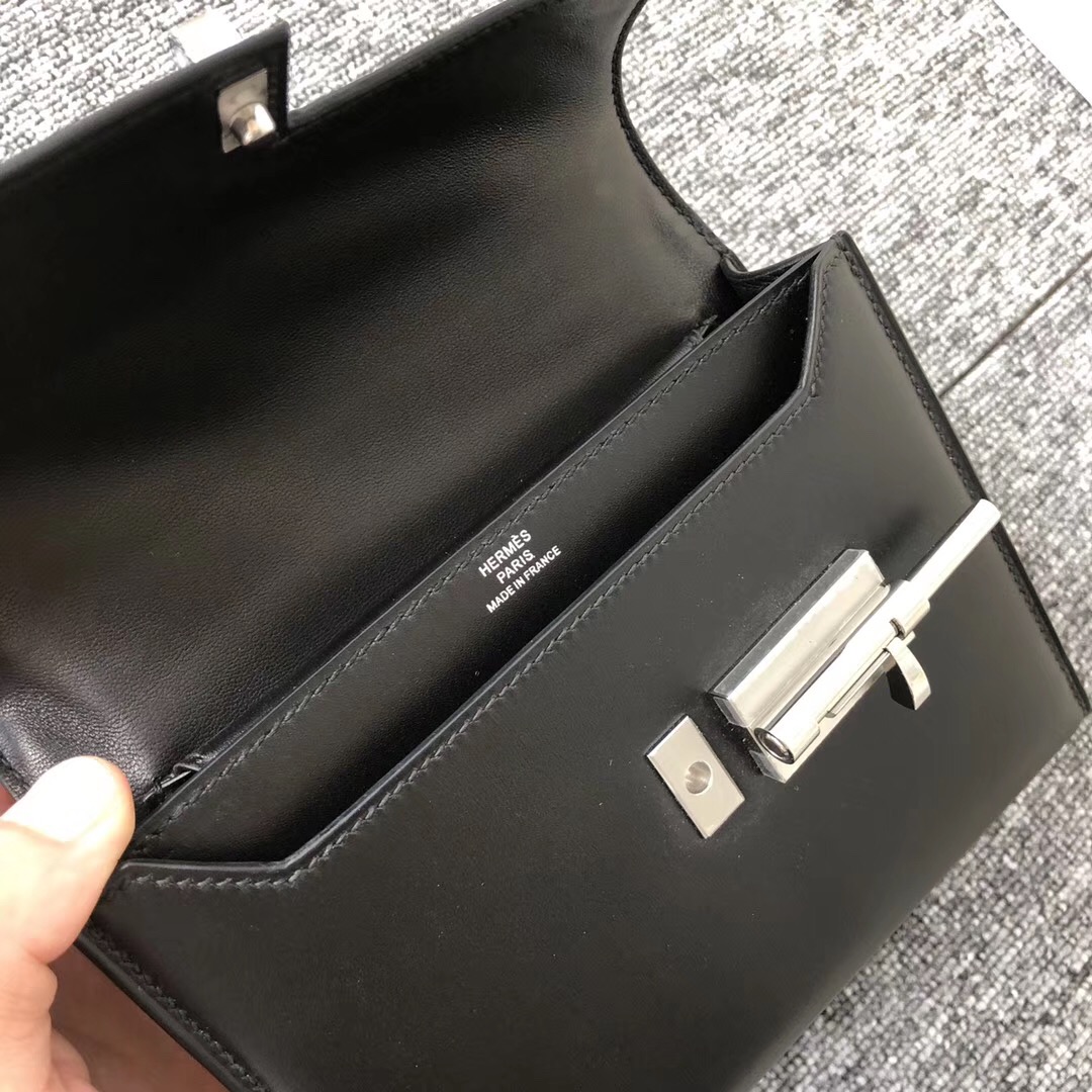 澳門專賣店 愛馬仕插銷包 Hermes Verrou 17.5cm Box皮 CK89黑色 Noir