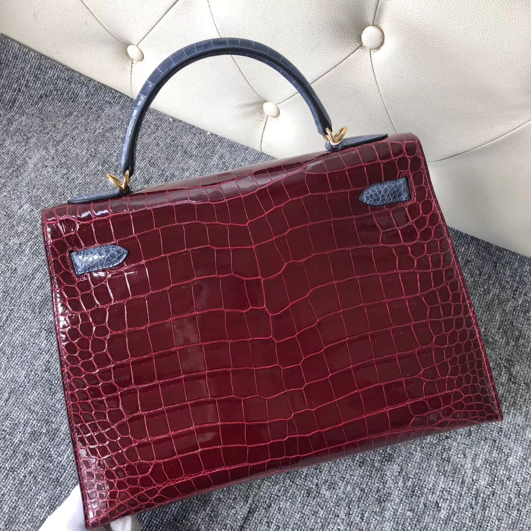 Hermes Kelly 32cm HSS Crocodile 三拼色灣鱷 CK67祖母綠/F5勃艮第酒紅 /CK75 牛仔藍