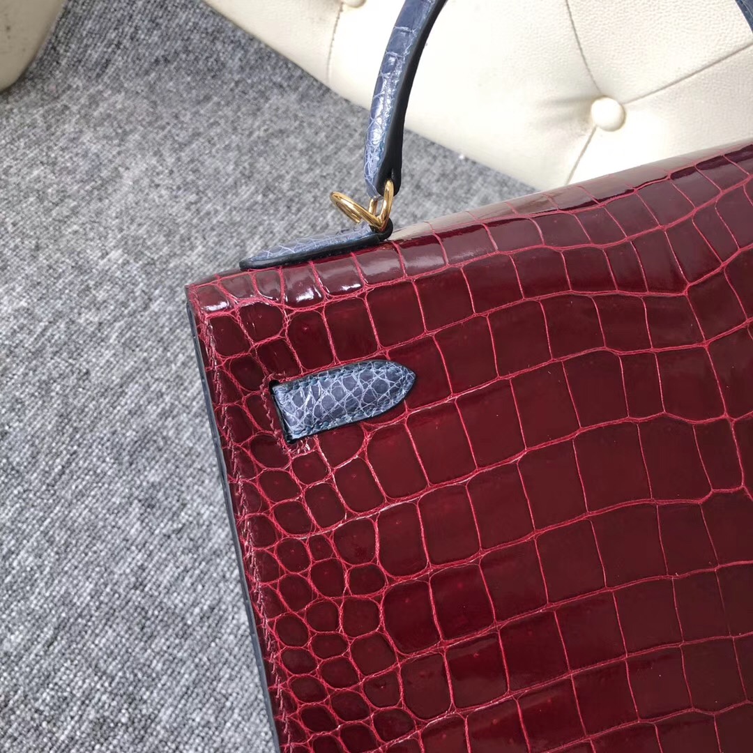 Hermes Kelly 32cm HSS Crocodile 三拼色灣鱷 CK67祖母綠/F5勃艮第酒紅 /CK75 牛仔藍