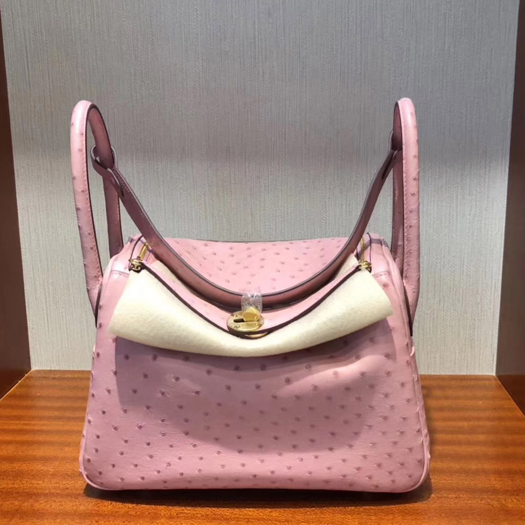 Taiwan Hermes lindy 26cm 1Q Rose Confetti 奶昔粉 Ostrich 南非鴕鳥皮