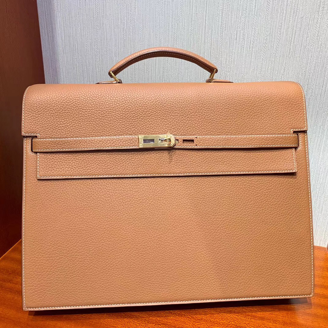 愛馬仕公文包價格 Hermes Kelly Depeches 38cm Clemence CK37 金棕色 Gold