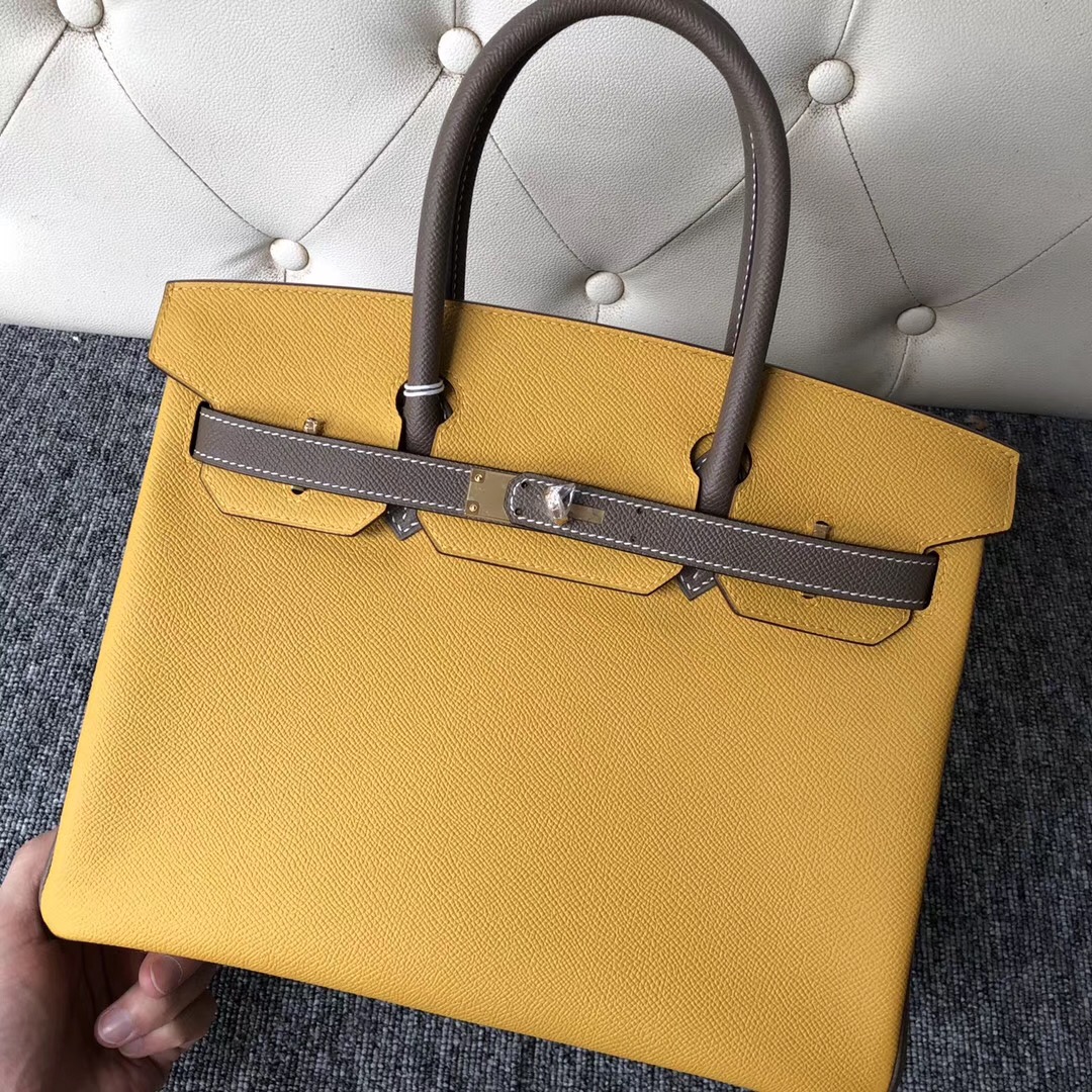 臺灣新竹市鉑金包 Hermes Birkin 30cm 9D Jaune Amber 琥珀黃 CK18大象灰