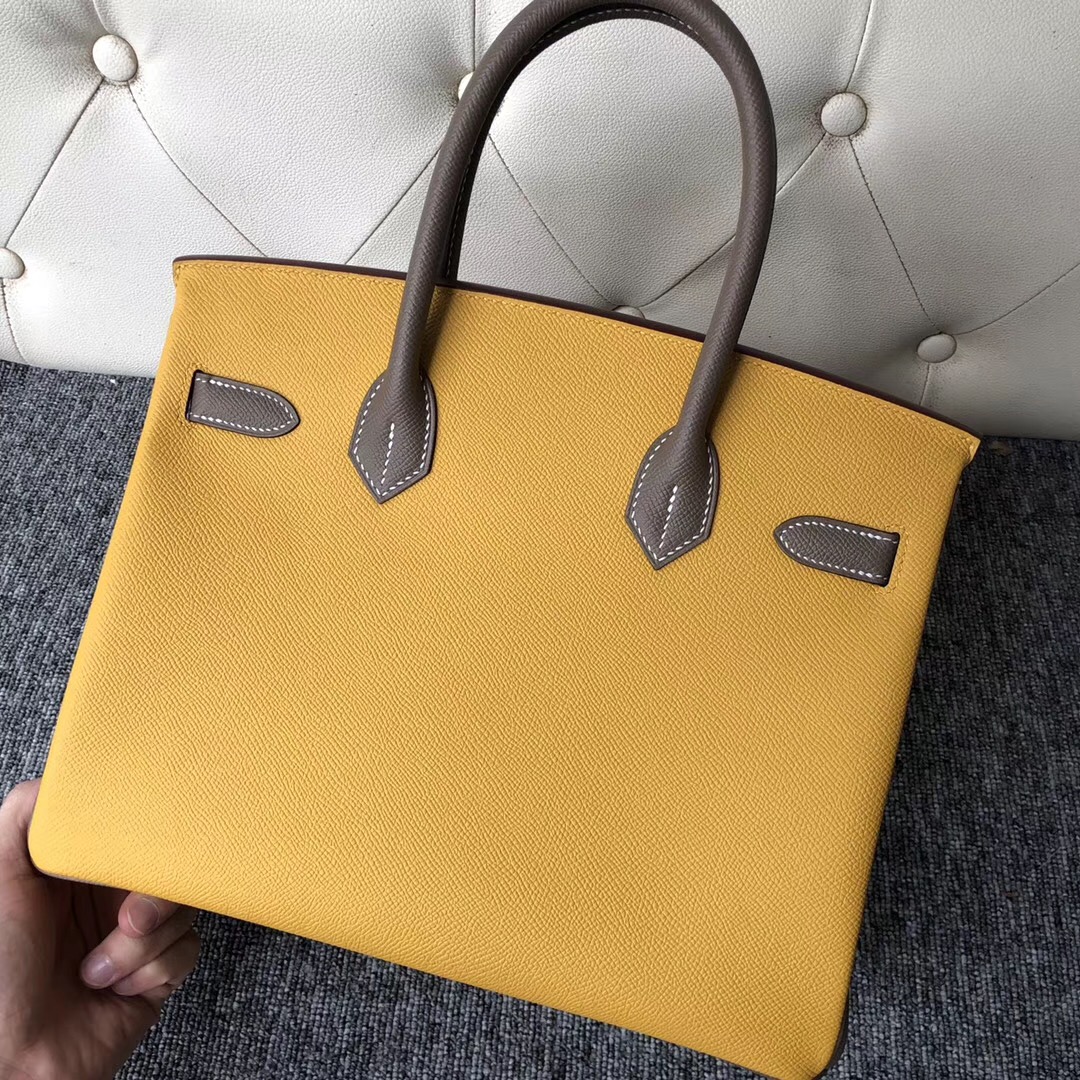 臺灣新竹市鉑金包 Hermes Birkin 30cm 9D Jaune Amber 琥珀黃 CK18大象灰