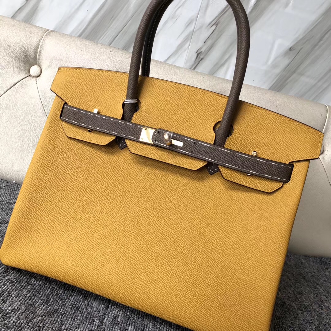 臺灣新竹市鉑金包 Hermes Birkin 30cm 9D Jaune Amber 琥珀黃 CK18大象灰