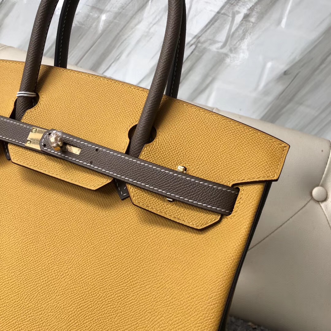 臺灣新竹市鉑金包 Hermes Birkin 30cm 9D Jaune Amber 琥珀黃 CK18大象灰