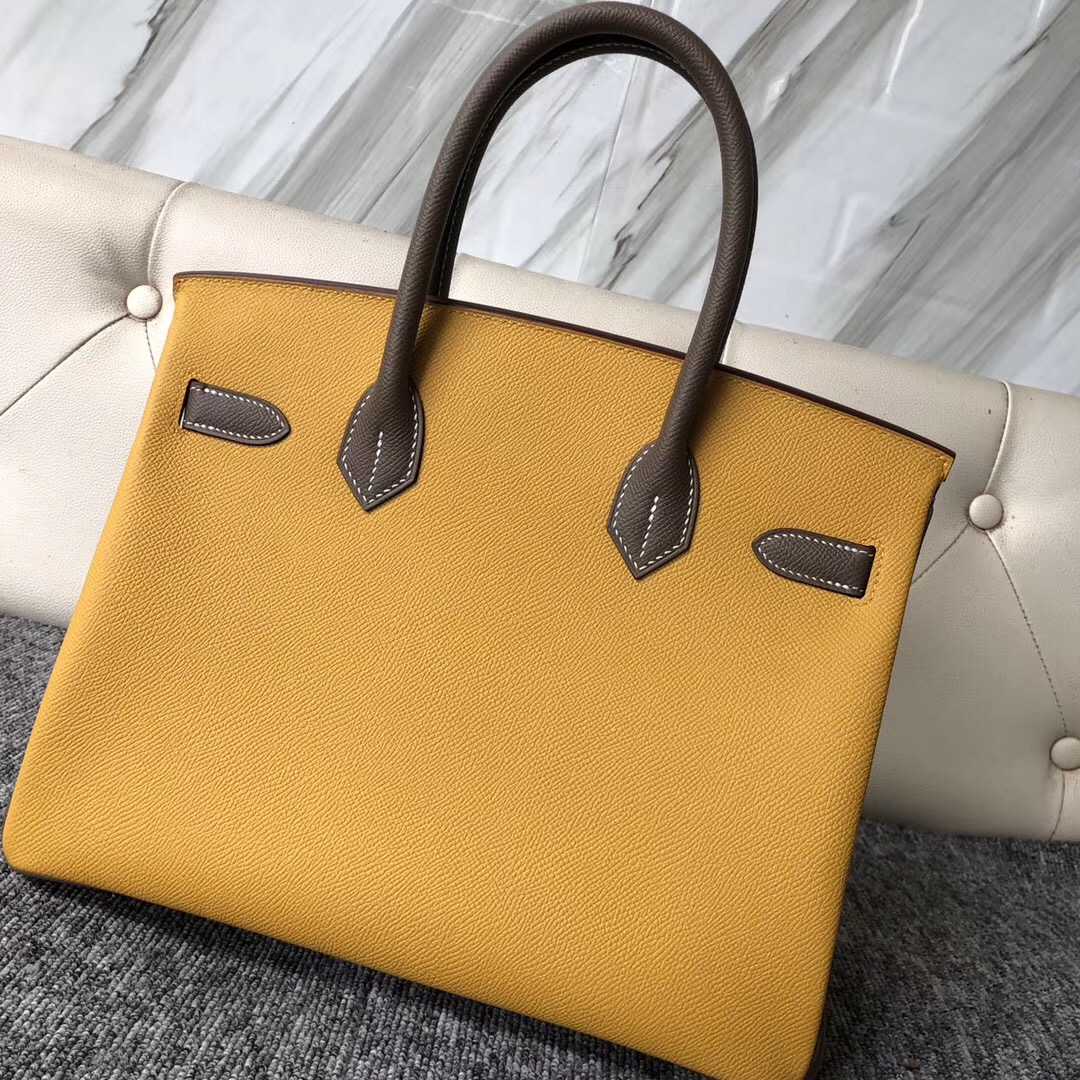 臺灣新竹市鉑金包 Hermes Birkin 30cm 9D Jaune Amber 琥珀黃 CK18大象灰