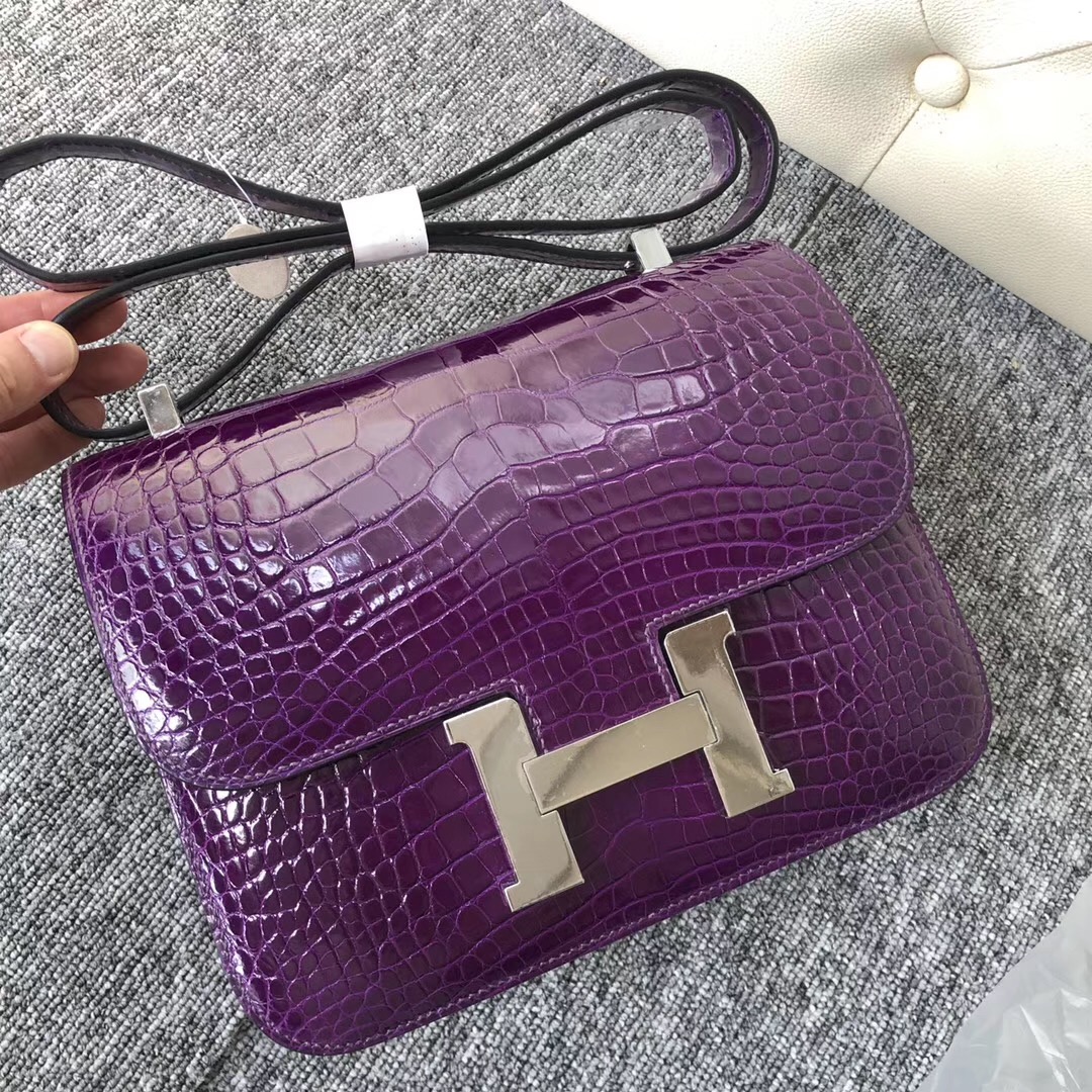 臺灣新竹市愛馬仕空姐包 Hermes Constance 24cm 5L極度紫 夢幻紫 美洲鱷