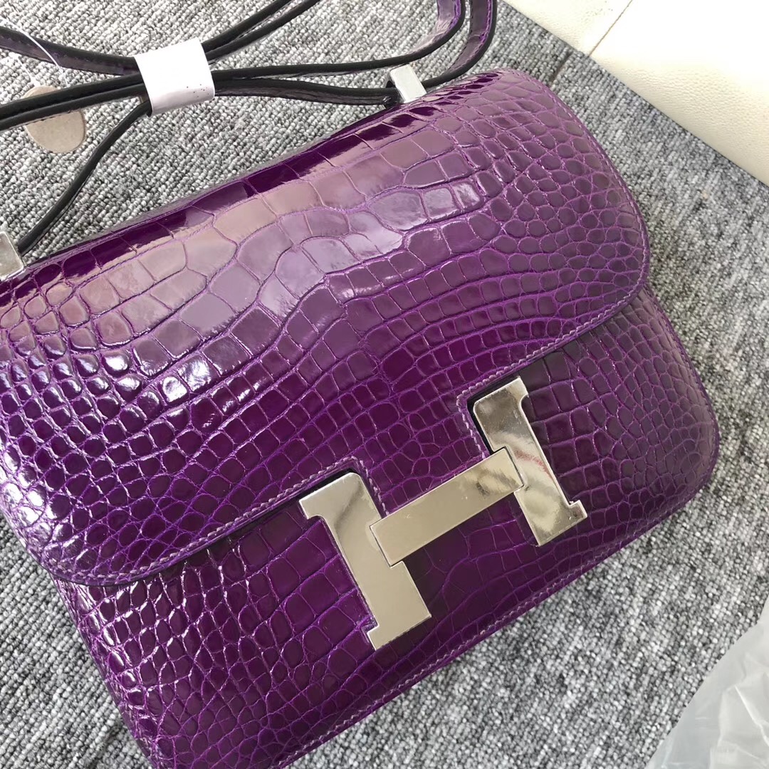 臺灣新竹市愛馬仕空姐包 Hermes Constance 24cm 5L極度紫 夢幻紫 美洲鱷