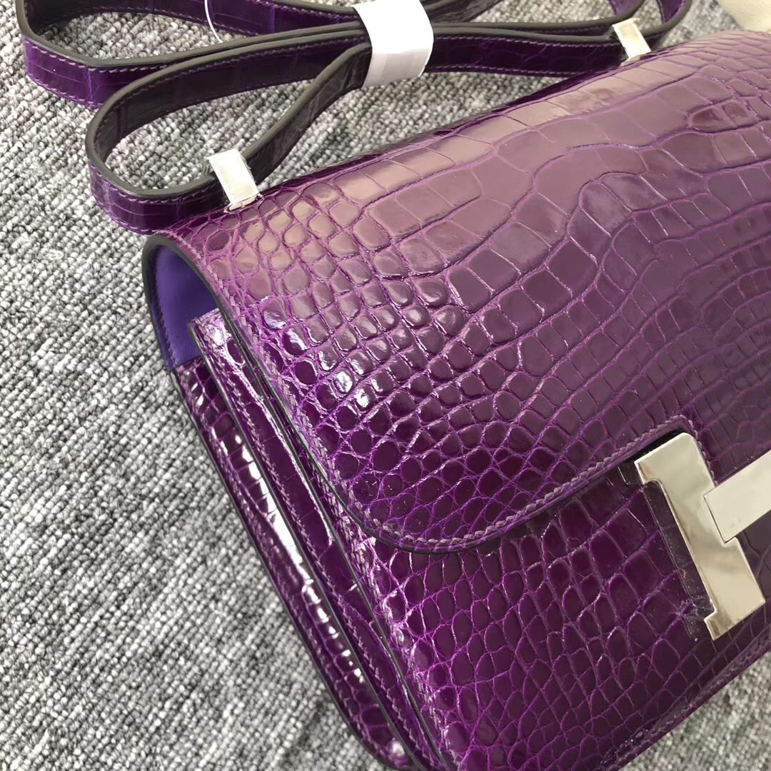 臺灣新竹市愛馬仕空姐包 Hermes Constance 24cm 5L極度紫 夢幻紫 美洲鱷