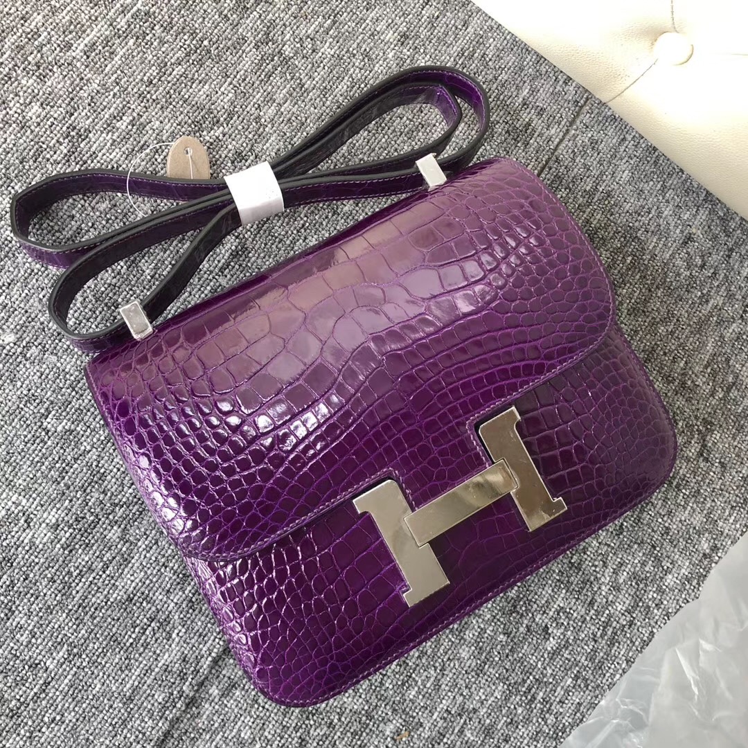 臺灣新竹市愛馬仕空姐包 Hermes Constance 24cm 5L極度紫 夢幻紫 美洲鱷