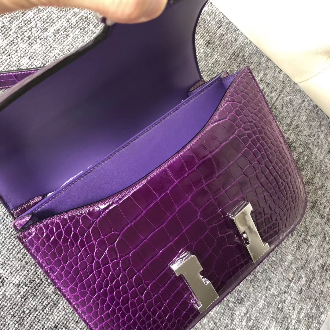 臺灣新竹市愛馬仕空姐包 Hermes Constance 24cm 5L極度紫 夢幻紫 美洲鱷