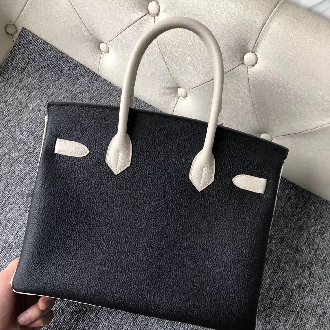 Hermes Birkin 30cm Togo CK89黑色/CK10奶昔白 Craie 拉絲金扣