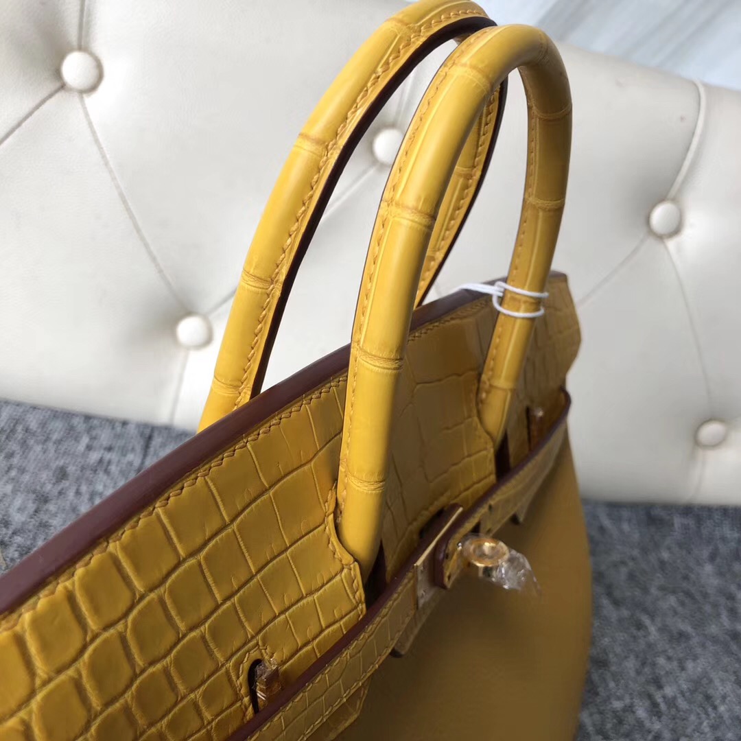 Hermes Birkin 25cm Touch 9D Jaune Amber 琥珀黃 Togo拼霧面美洲鱷