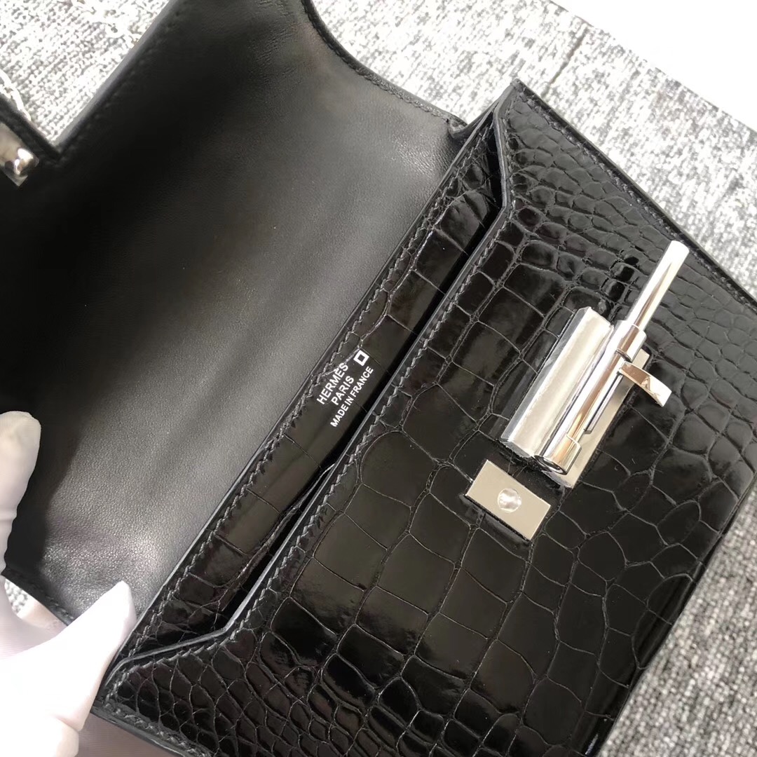 愛馬仕包包圖片及價格 Hermes Verrou 17.5cm 機關槍  美洲鱷 CK89黑色