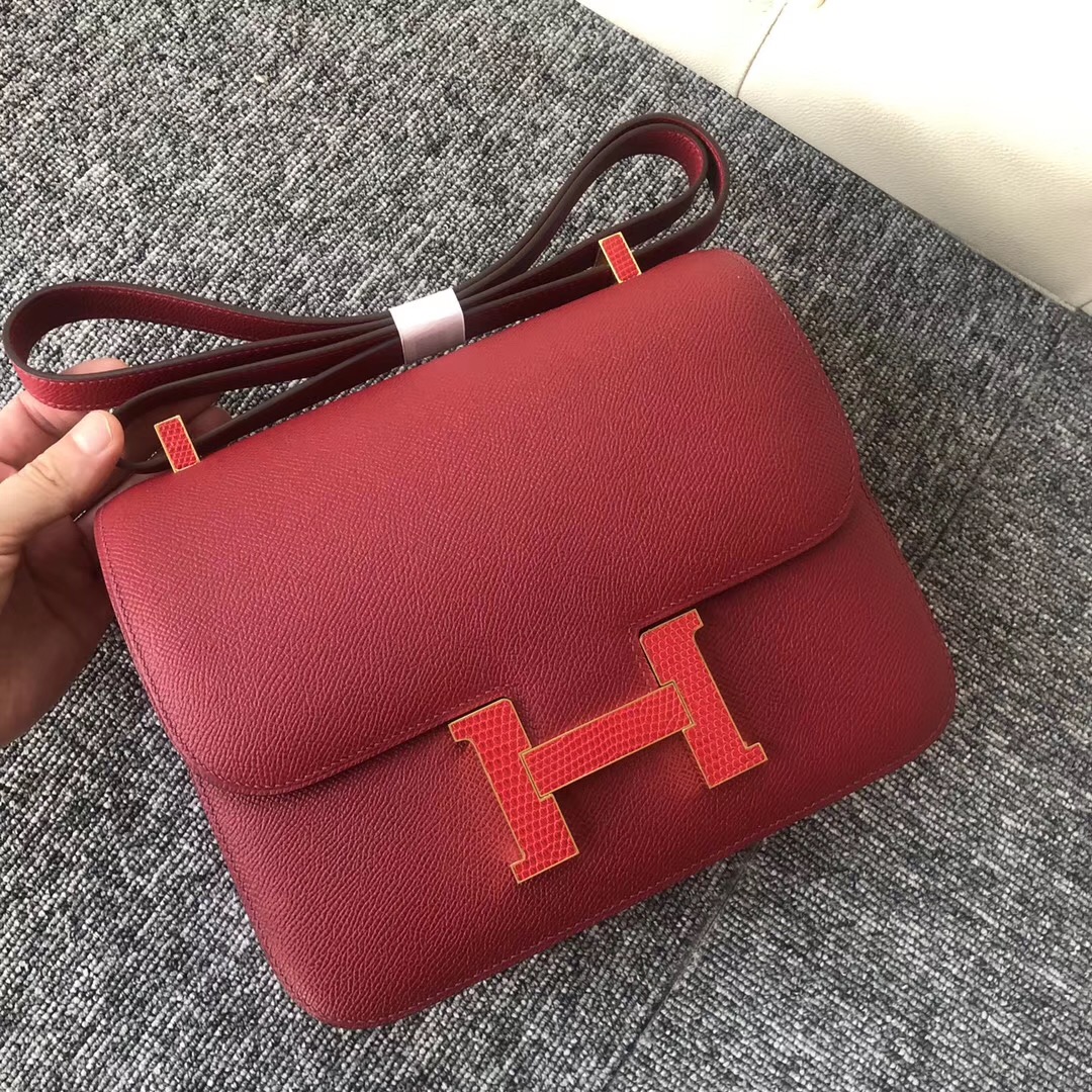 South Korea Hermes Constance 24cm K1石榴紅 Rouge grenat 拼 蜥蜴扣