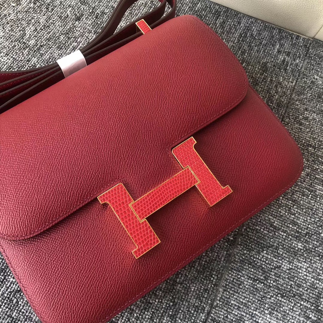 South Korea Hermes Constance 24cm K1石榴紅 Rouge grenat 拼 蜥蜴扣