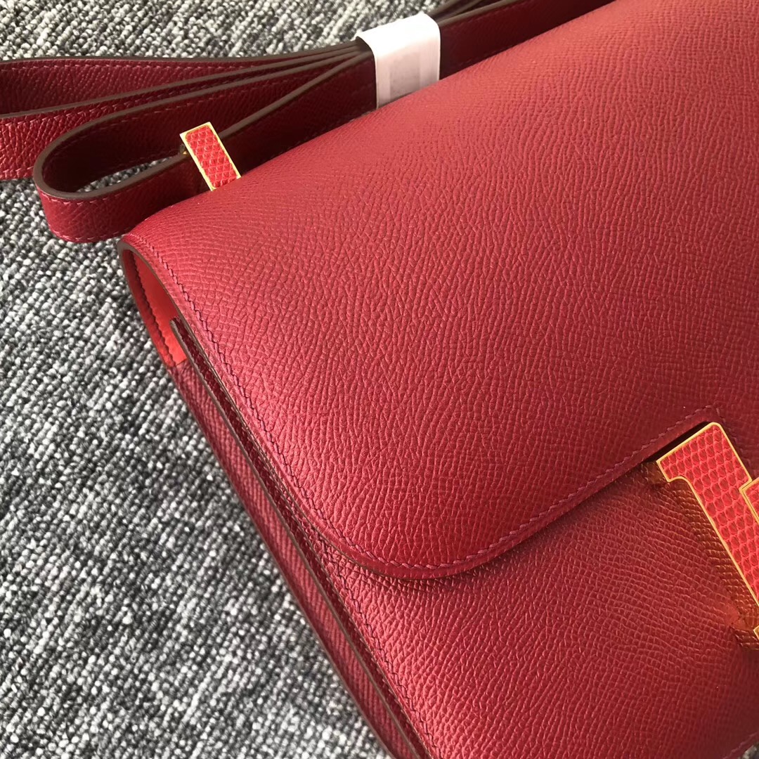 South Korea Hermes Constance 24cm K1石榴紅 Rouge grenat 拼 蜥蜴扣