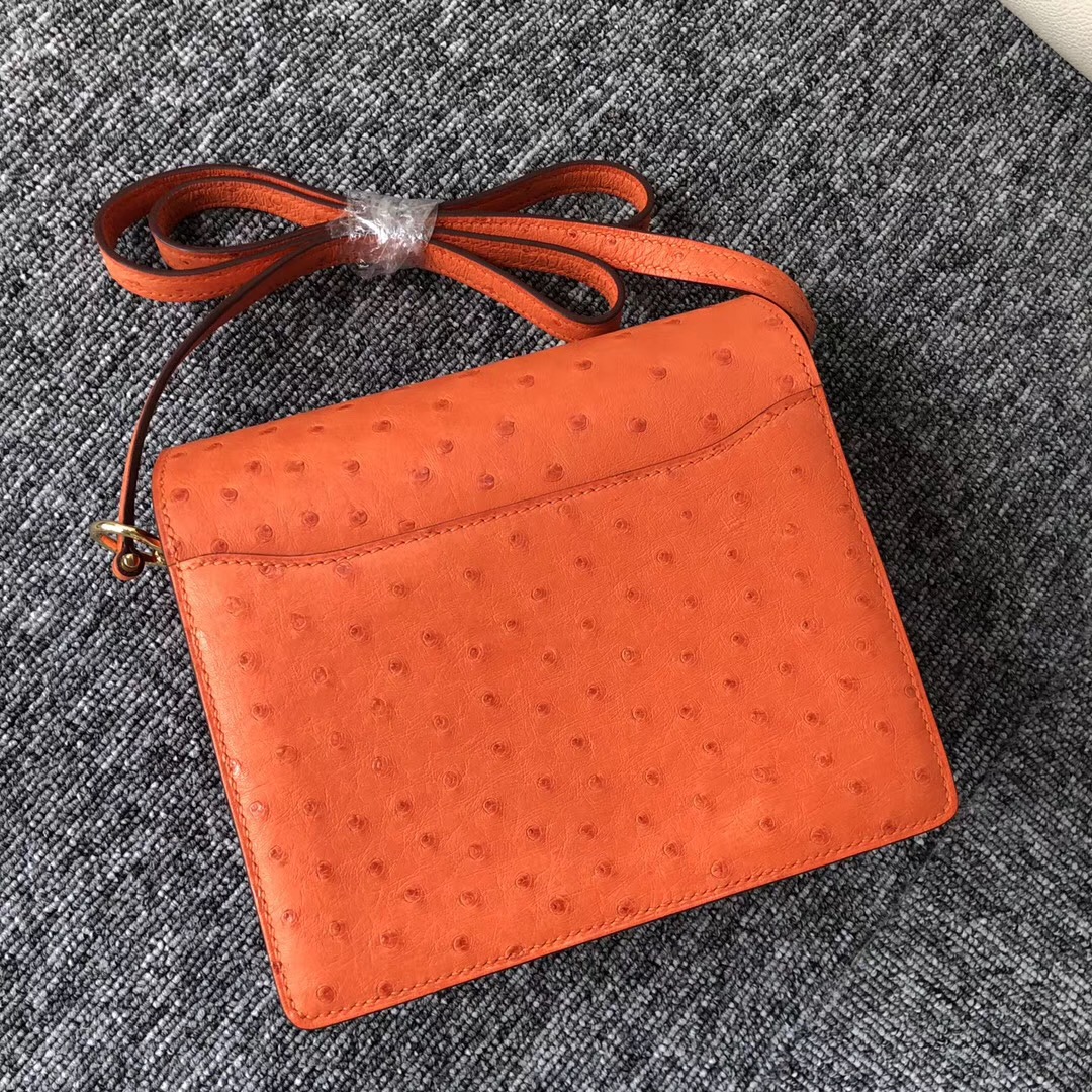 迪拜阿聯酋購物中心 Dubai Hermes Roulis 19cm Ostrich CK93 Orange橙色 金扣