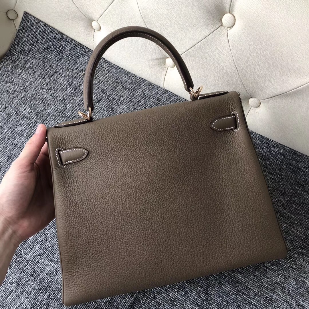 Hermes Kelly 28cm CK18 etoupe CK81 Gris Tourterelle Rose Gold Button