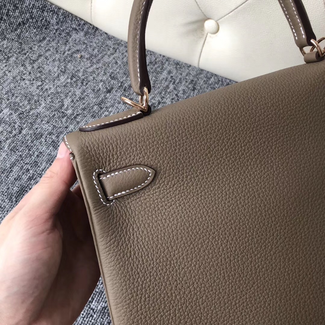 Hermes Kelly 28cm CK18 etoupe CK81 Gris Tourterelle Rose Gold Button