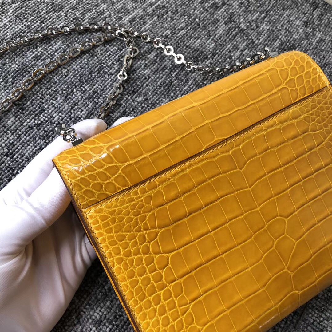 愛馬仕插銷包verrou 價格 Canada Hermes Verrou 17.5cm 美洲鱷 9D琥珀黃 Amber