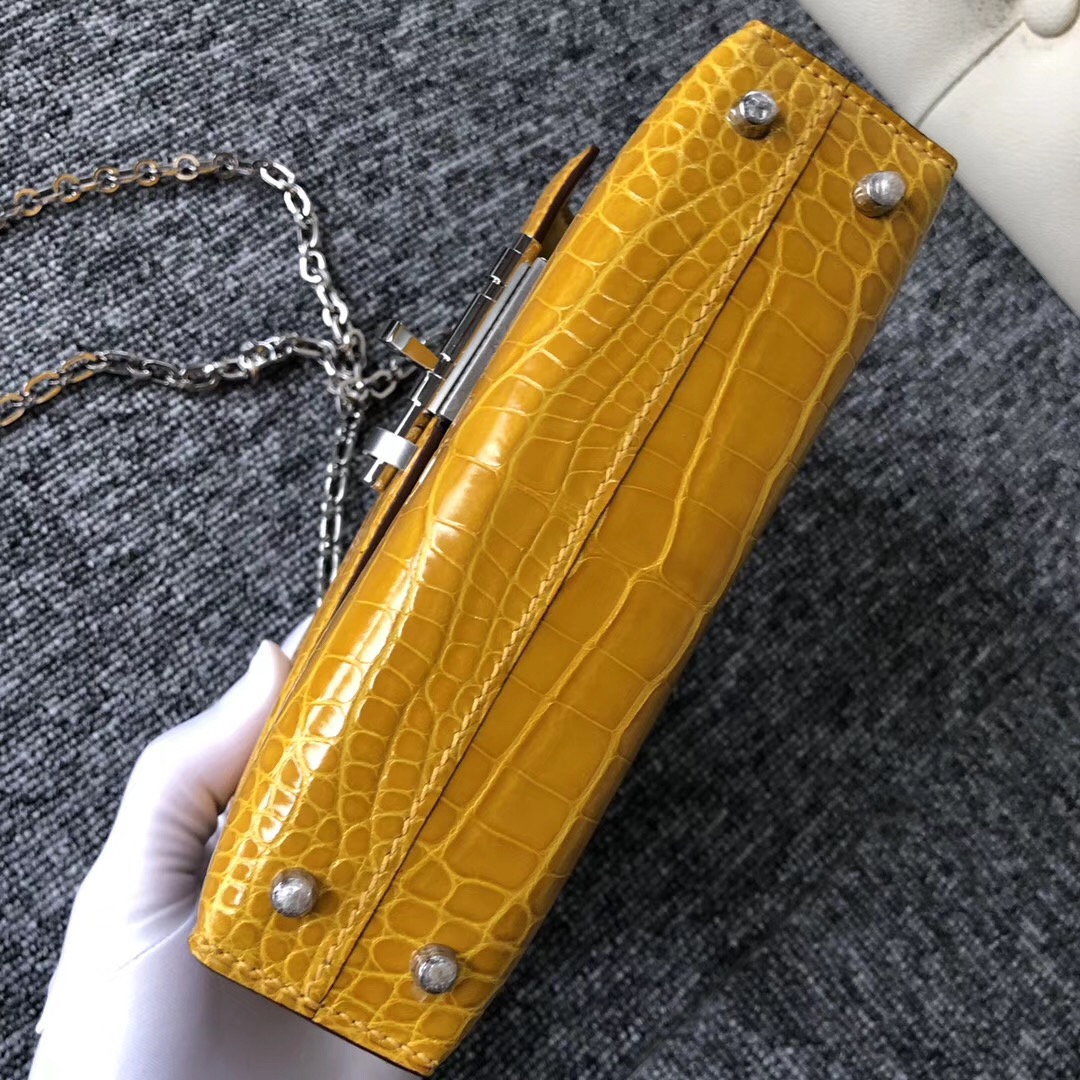 愛馬仕插銷包verrou 價格 Canada Hermes Verrou 17.5cm 美洲鱷 9D琥珀黃 Amber