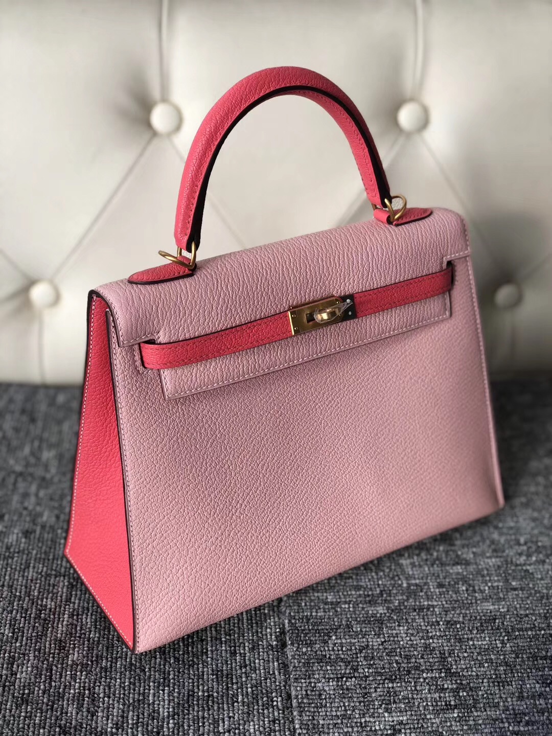 USA Hermes Kelly 25cm HSS 3Q Rose Sakura新櫻花粉 /U5 RoseLipstick 唇膏粉色