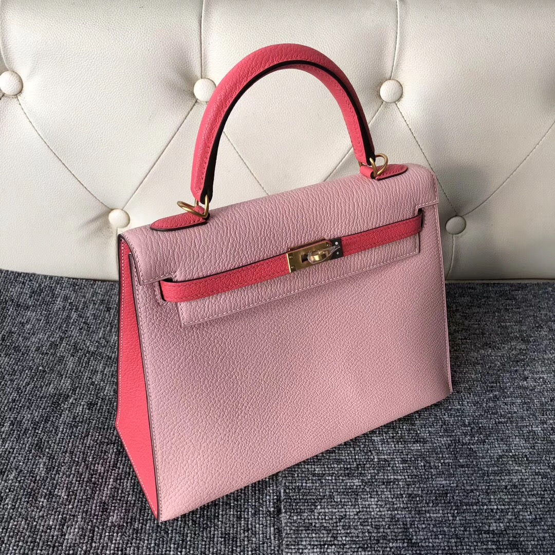 USA Hermes Kelly 25cm HSS 3Q Rose Sakura新櫻花粉 /U5 RoseLipstick 唇膏粉色