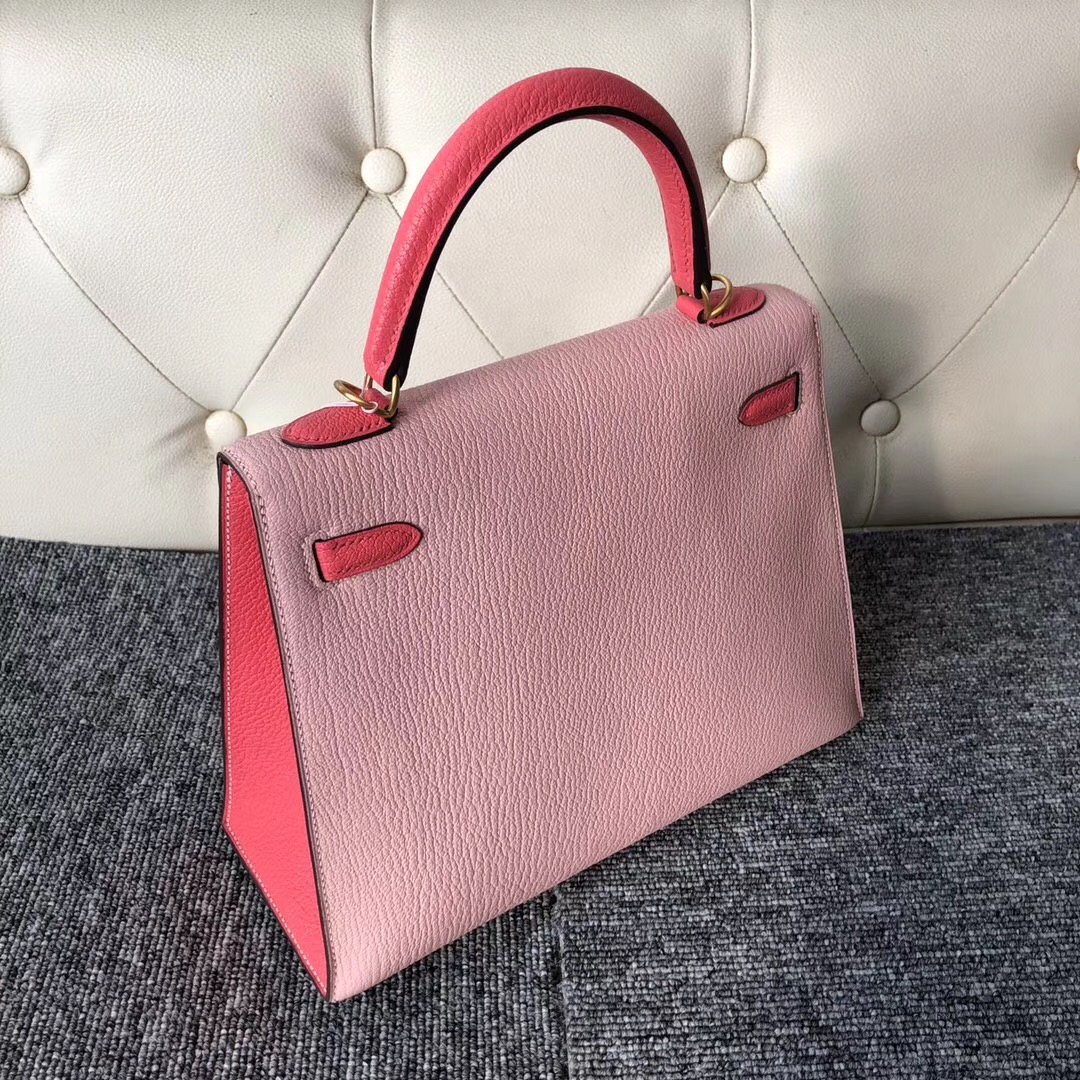 USA Hermes Kelly 25cm HSS 3Q Rose Sakura新櫻花粉 /U5 RoseLipstick 唇膏粉色