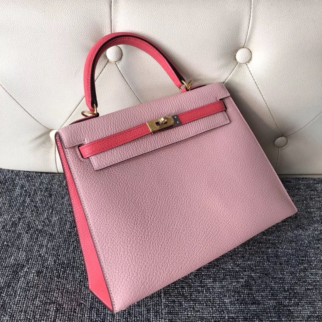 USA Hermes Kelly 25cm HSS 3Q Rose Sakura新櫻花粉 /U5 RoseLipstick 唇膏粉色