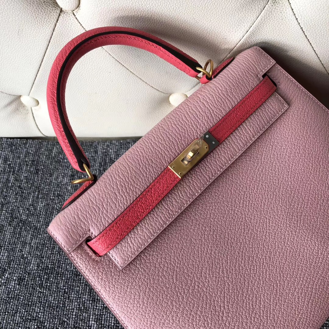 USA Hermes Kelly 25cm HSS 3Q Rose Sakura新櫻花粉 /U5 RoseLipstick 唇膏粉色