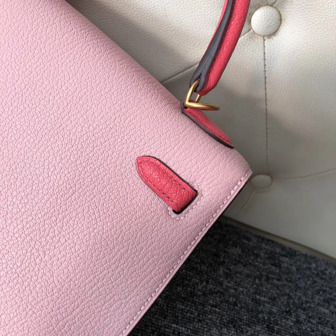 USA Hermes Kelly 25cm HSS 3Q Rose Sakura新櫻花粉 /U5 RoseLipstick 唇膏粉色