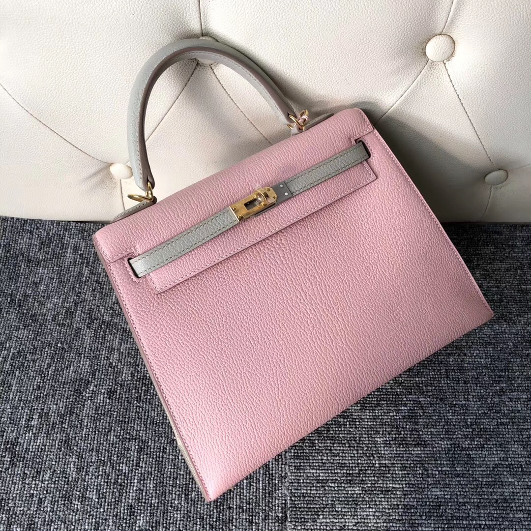 Singapore Hermes Kelly 25cm Chevre HSS 3Q Rose Sakura  CK80 Pearl Grey