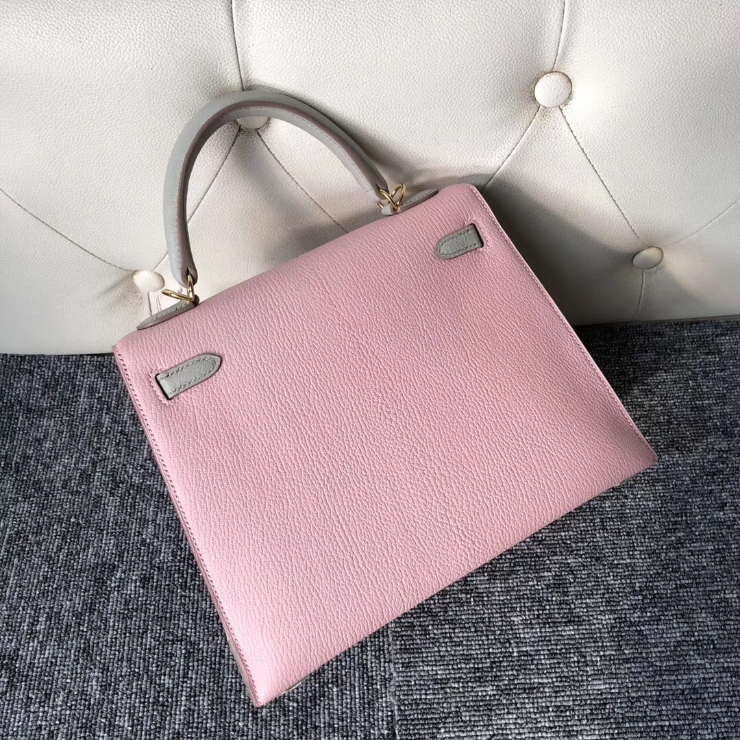 Singapore Hermes Kelly 25cm Chevre HSS 3Q Rose Sakura  CK80 Pearl Grey