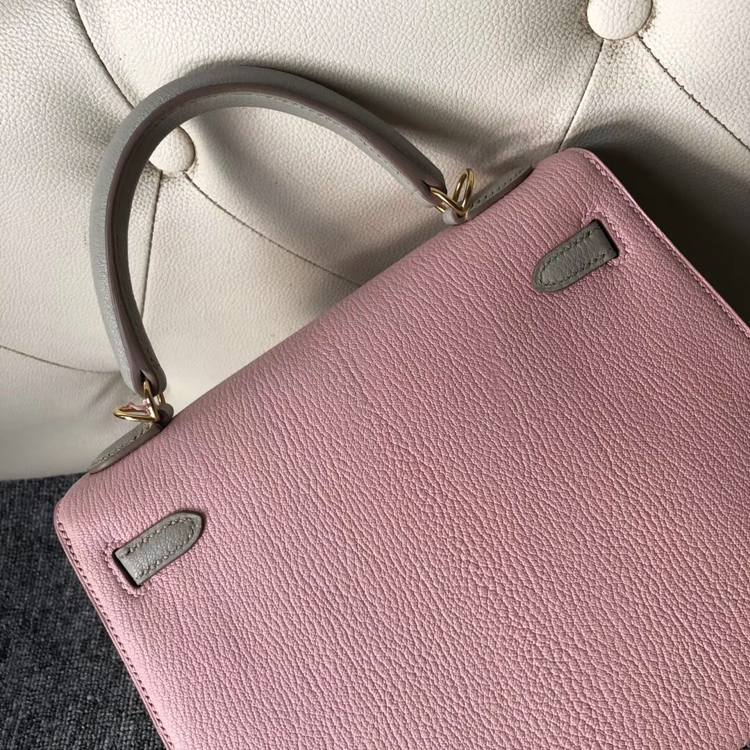 Singapore Hermes Kelly 25cm Chevre HSS 3Q Rose Sakura  CK80 Pearl Grey