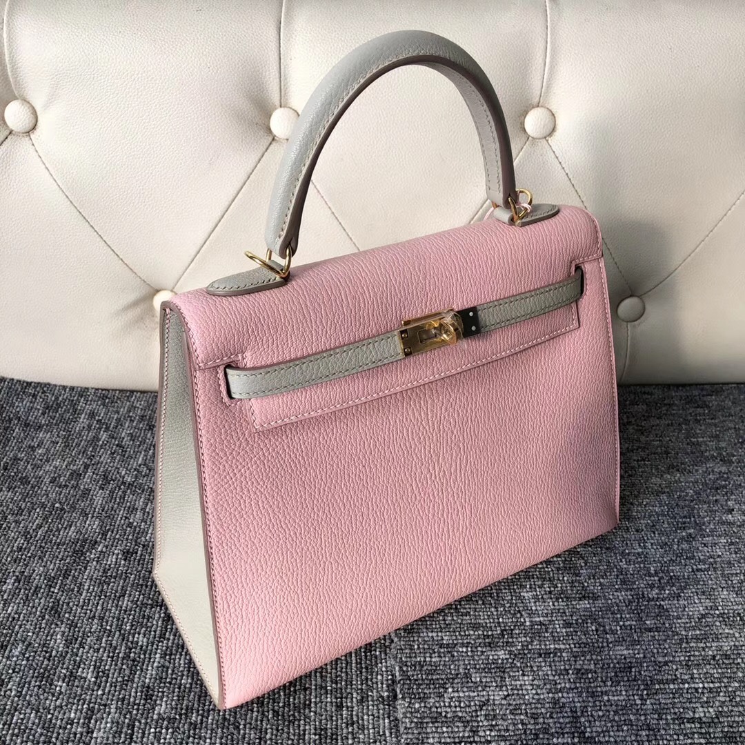 Singapore Hermes Kelly 25cm Chevre HSS 3Q Rose Sakura  CK80 Pearl Grey