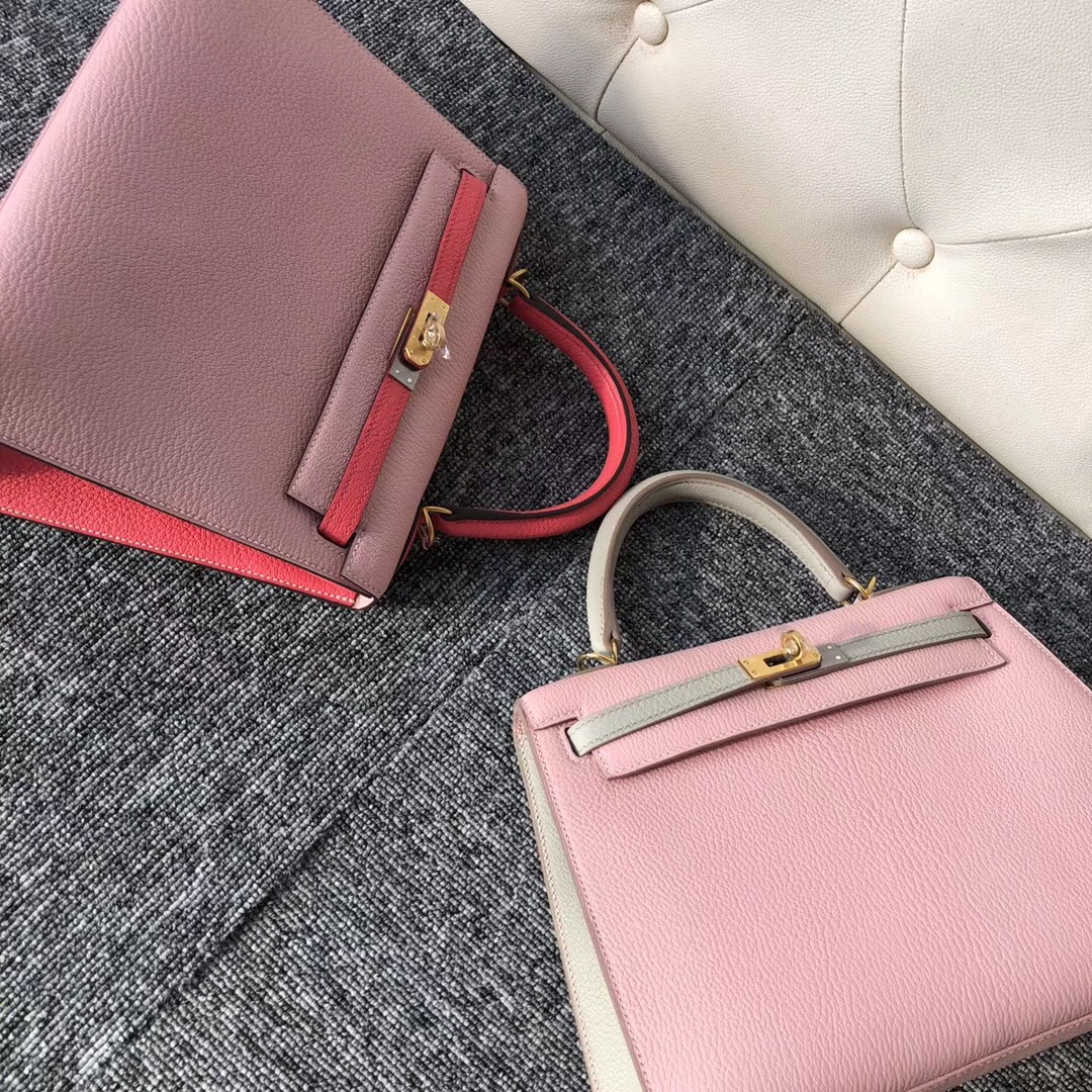 Singapore Hermes Kelly 25cm Chevre HSS 3Q Rose Sakura  CK80 Pearl Grey