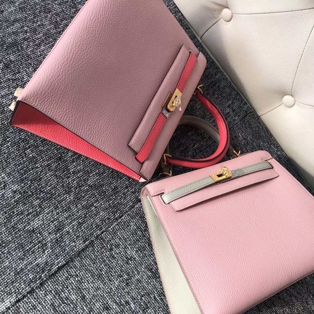 Singapore Hermes Kelly 25cm Chevre HSS 3Q Rose Sakura  CK80 Pearl Grey