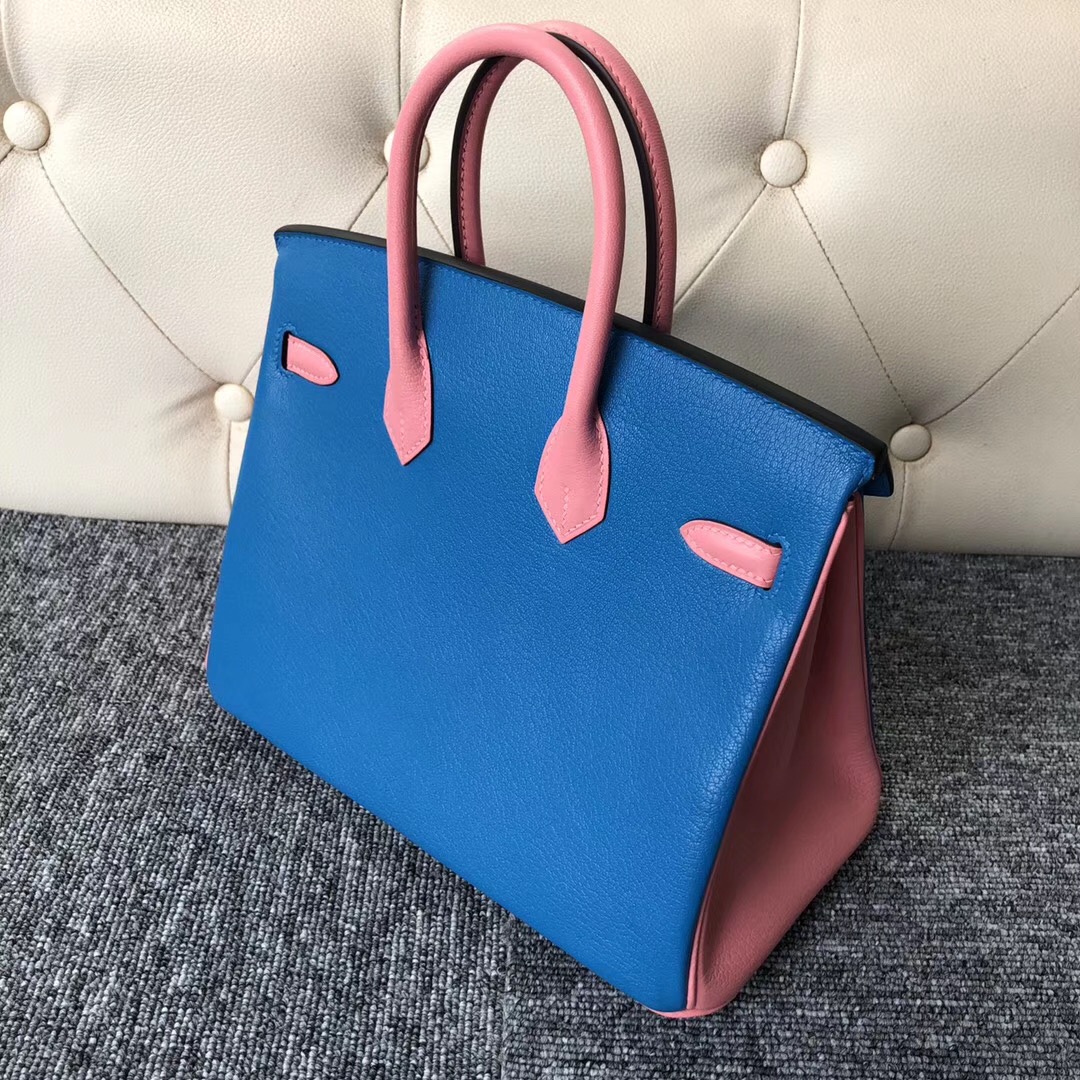 臺灣愛馬仕包包定制 Hermes Birkin 25cm Chevre T7 Hydra水妖藍 /U5 RoseLipstick