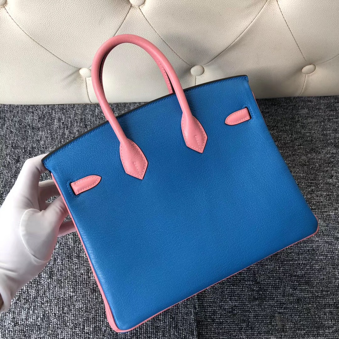 臺灣愛馬仕包包定制 Hermes Birkin 25cm Chevre T7 Hydra水妖藍 /U5 RoseLipstick