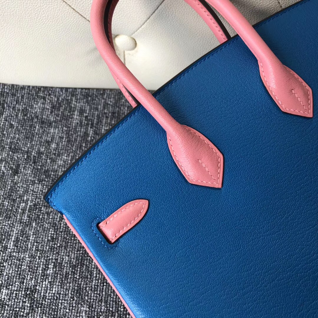 臺灣愛馬仕包包定制 Hermes Birkin 25cm Chevre T7 Hydra水妖藍 /U5 RoseLipstick